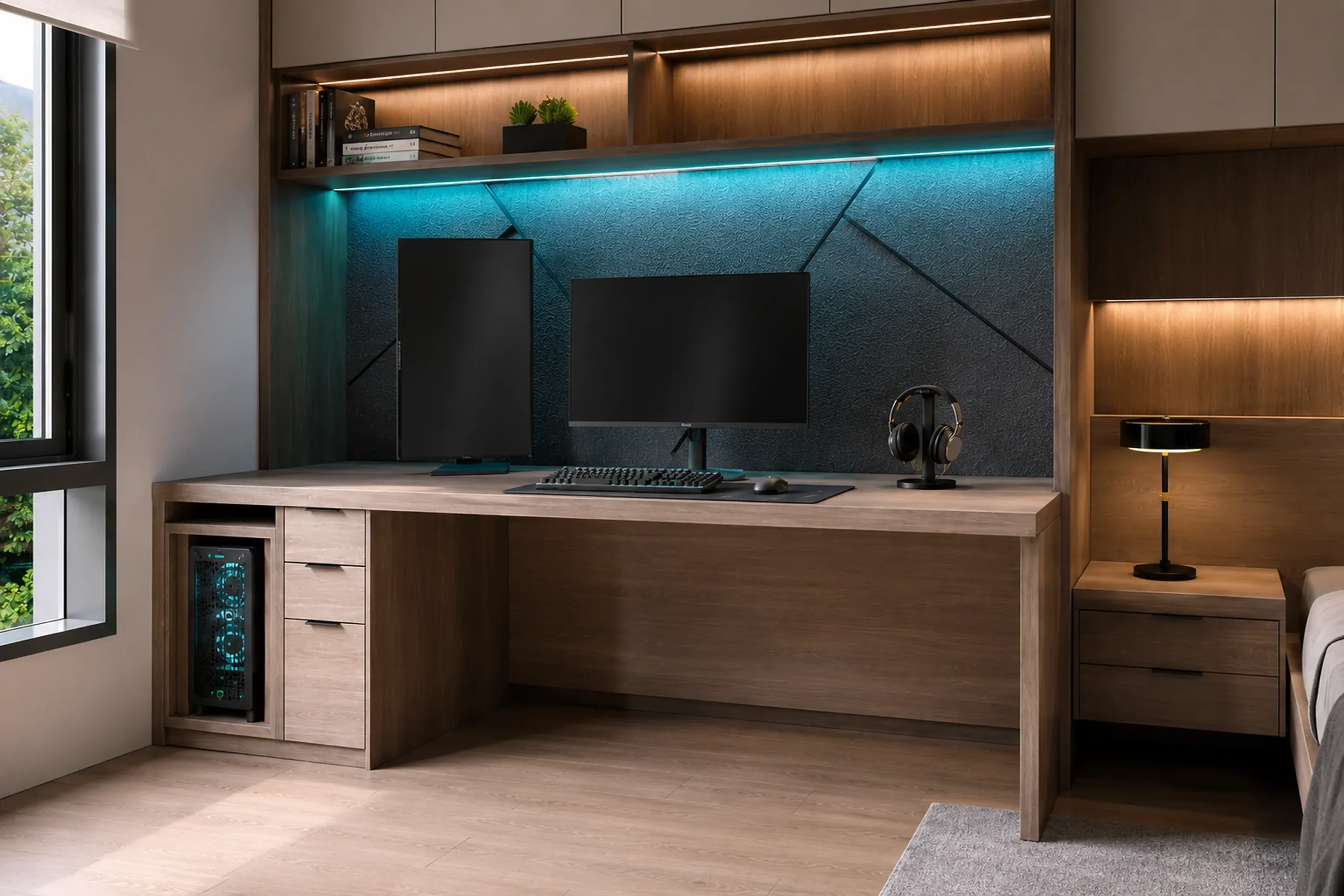 Detalle del escritorio y zona gamer de Habitación Nexo I